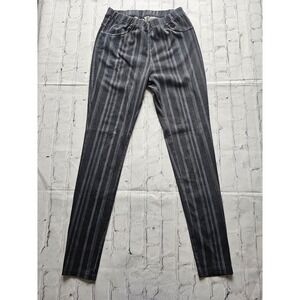 Hue Women Charcoal Gray Pinstripe Skinny Leggings Stretch Pants Denim Look